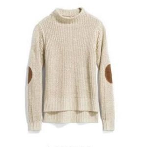 Stela Mock Neck Faux Suede Elbow Patch Sweater